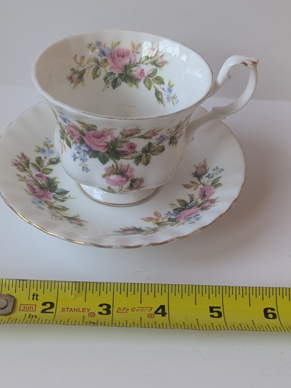 Royal Albert Moss Rose Pink and Green Bone China Teacup And Saucer